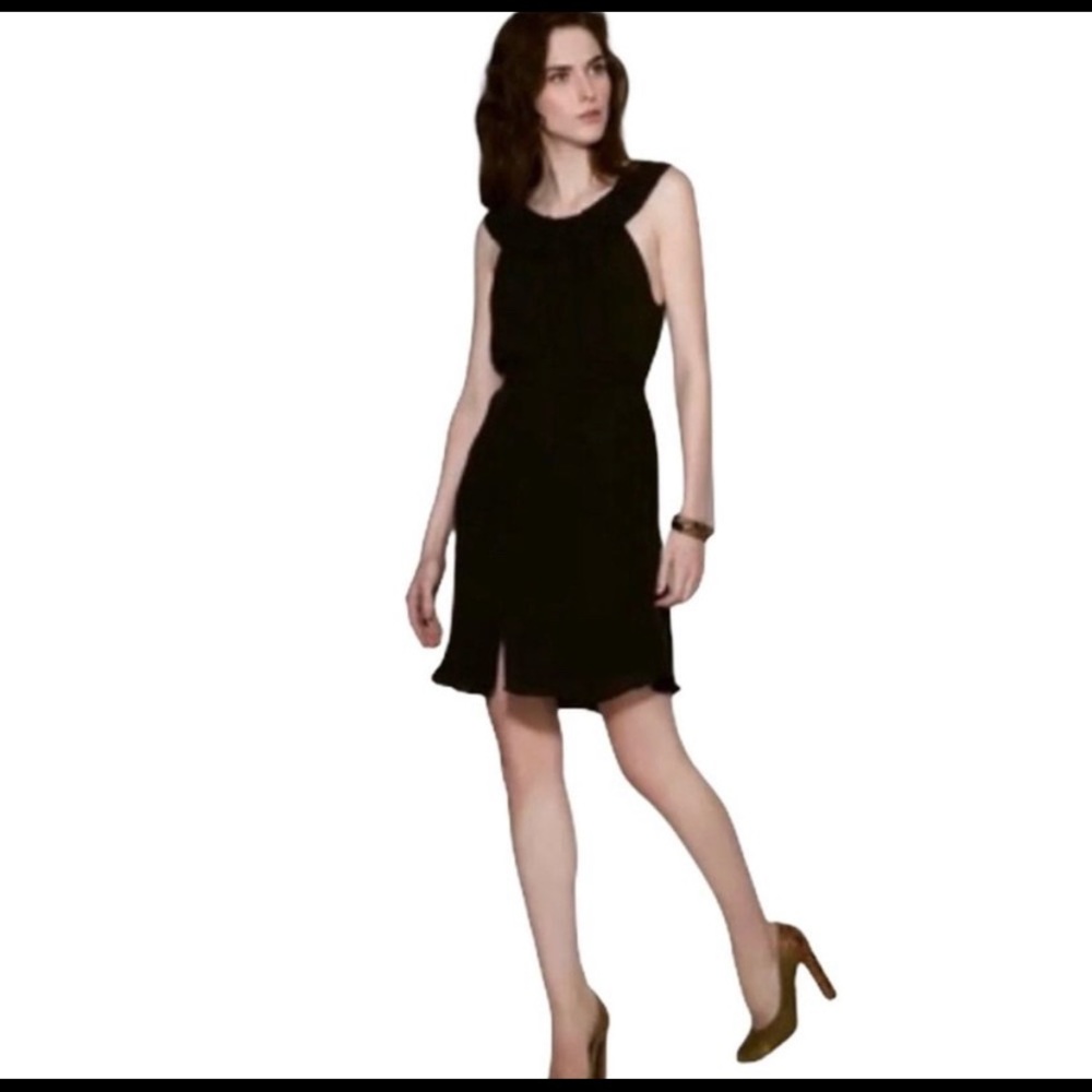 L’AGENCE Black Silk Ruffled Slit Silk A Line Dress
